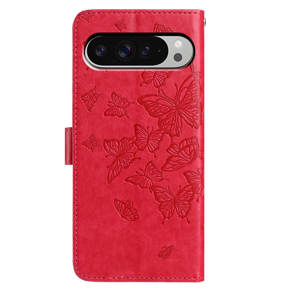 Virágos pillangó könyv tok Google Pixel 10 Pro XL/Pixel 9 Pro XL - piros