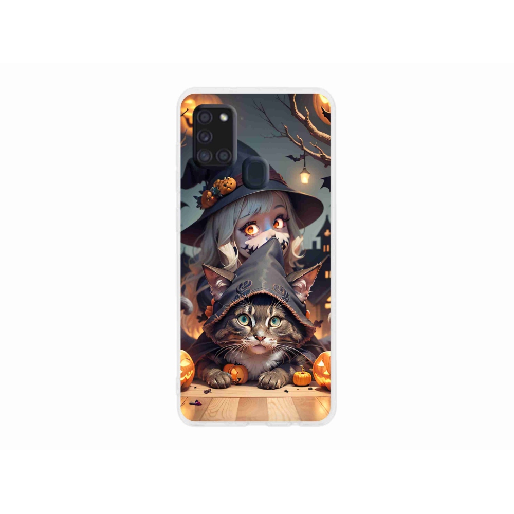 Gél borítás mmCase Samsung Galaxy A21s készülékhez - boszorkány macskával