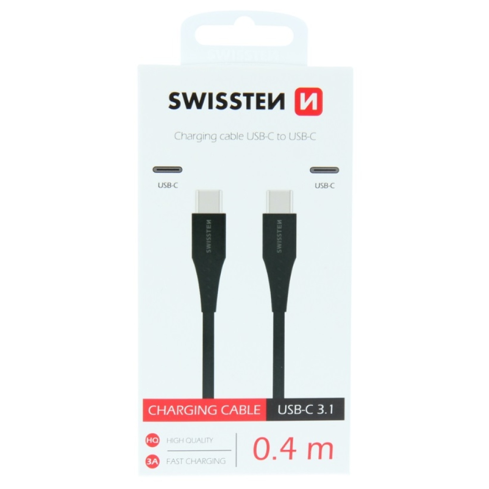 Swissten USB-C/USB-C kábel töltéshez és szinkronizáláshoz 0,4 m - fekete