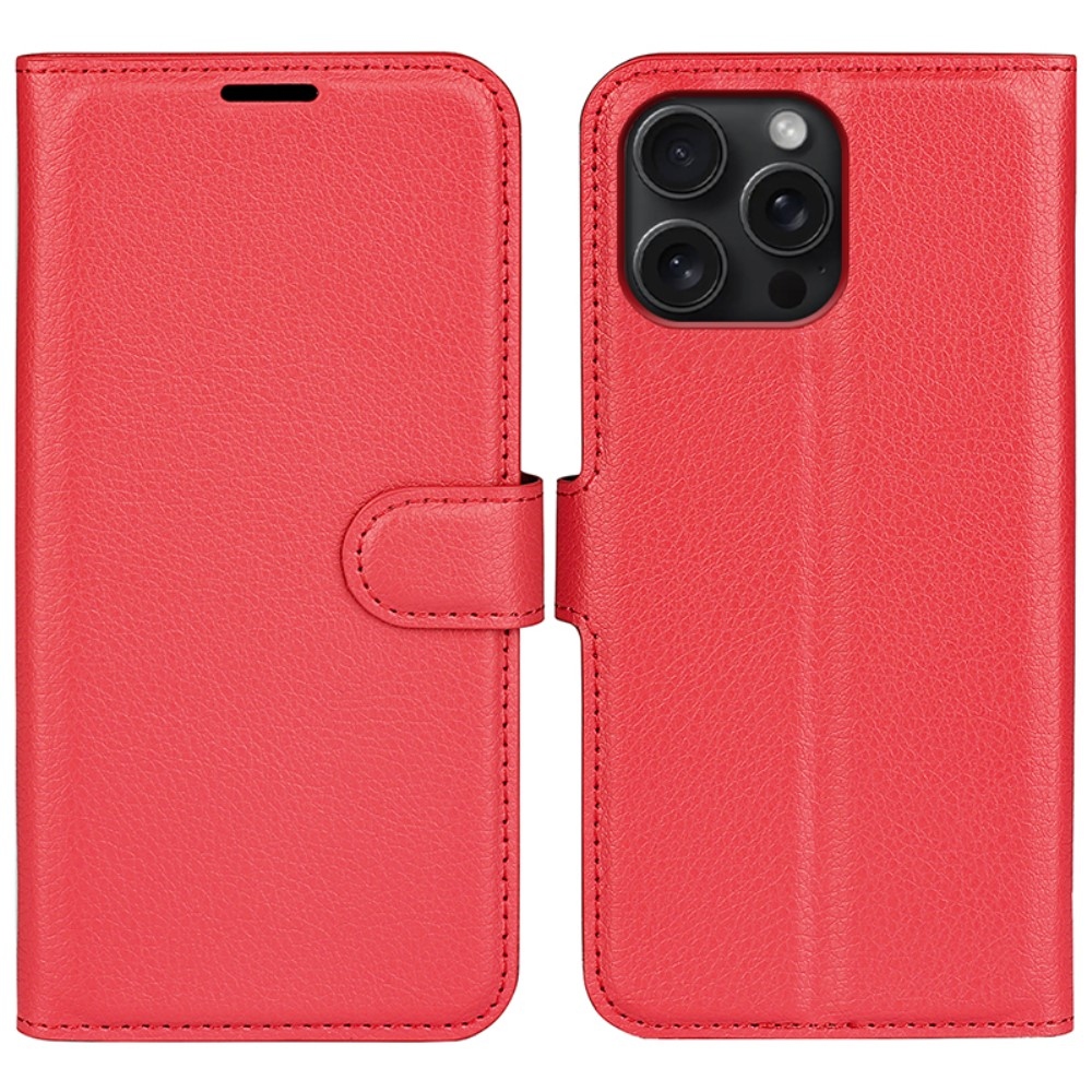 Litchi könyv tok iPhone 16 Pro Max készülékhez - piros
