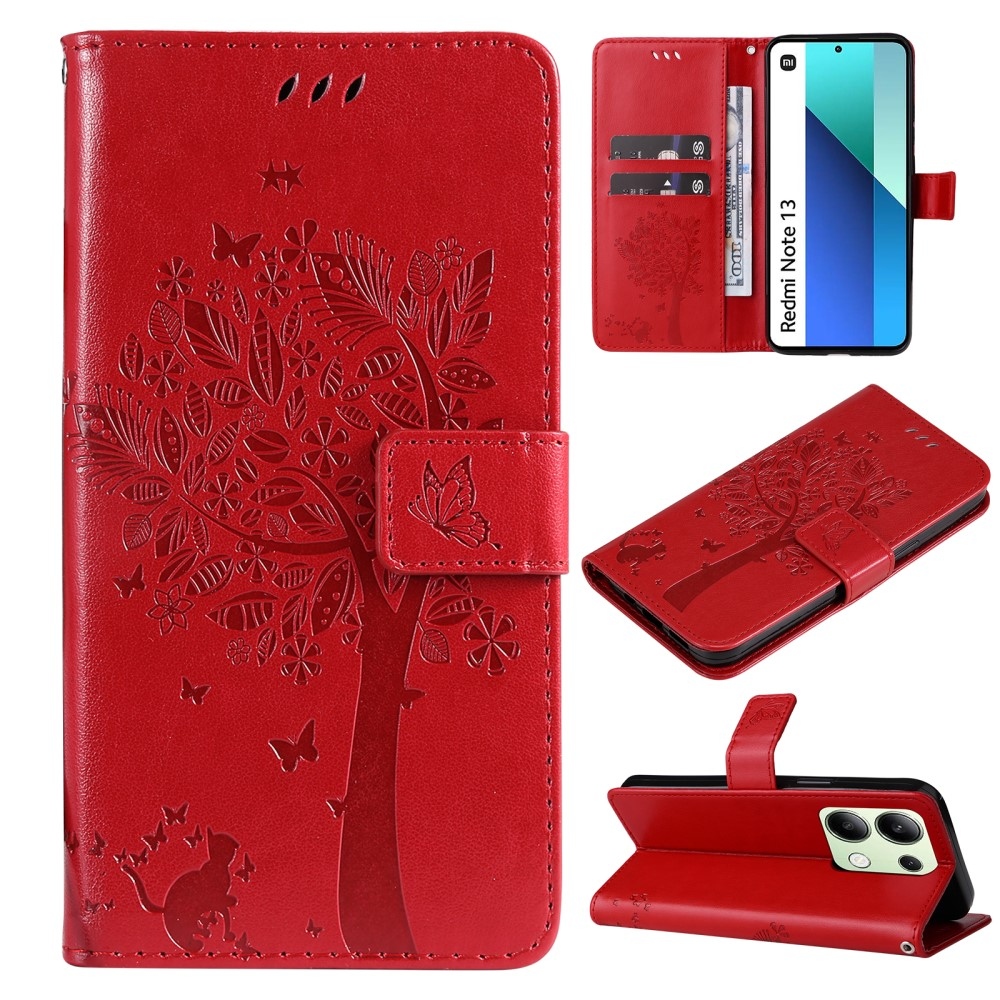 Fák könyv tok Xiaomi Redmi Note 13-hoz - piros