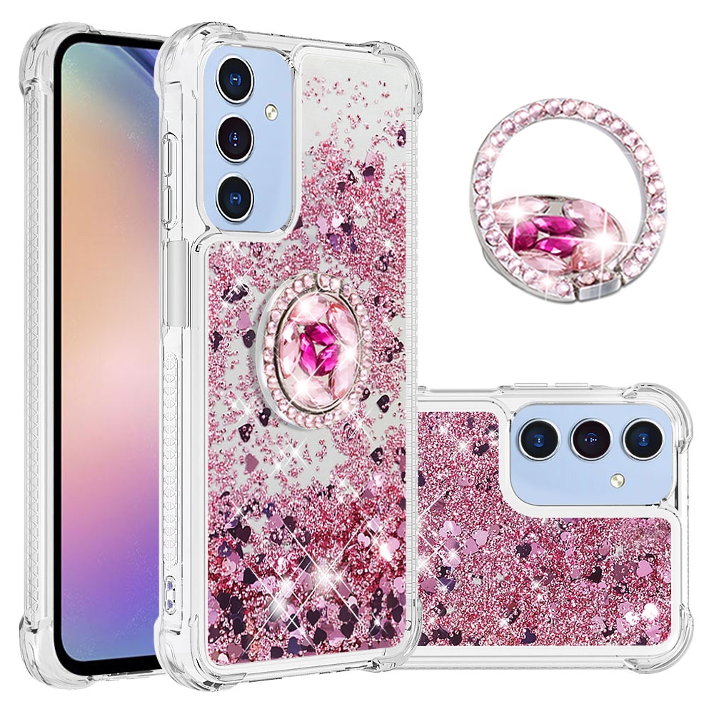 Glitt homokóra zselés tok ujjgyűrűvel Samsung Galaxy A17 5G-hez - rózsaarany/szív