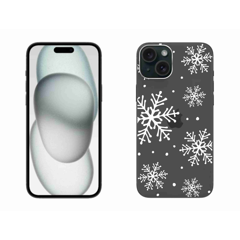 Gél borítás mmCase iPhone 15 Plus készülékhez - fehér pelyhek átlátszó háttéren