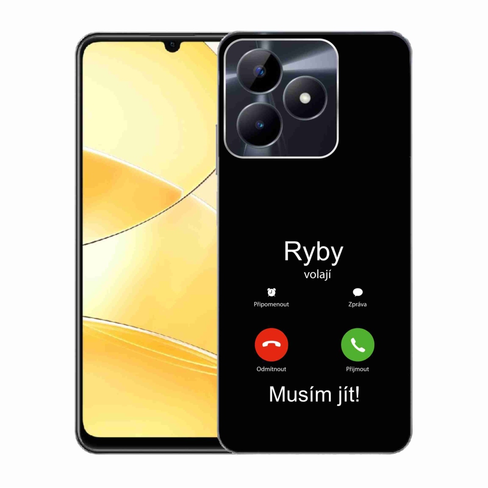 Zselés borító mmCase a Realme C51/C53 készülékhez - hal hívás fekete háttérrel