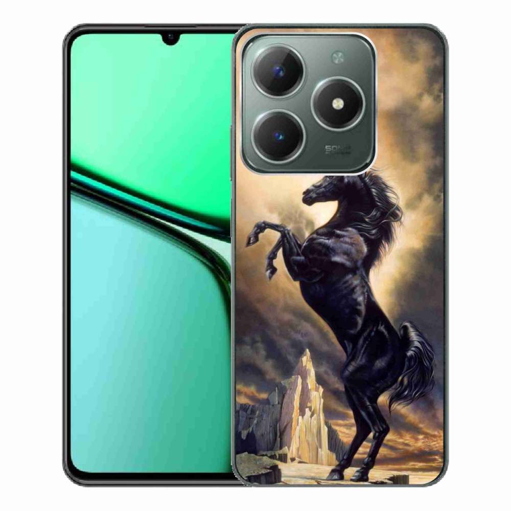 Gél borító mmCase a Realme C61 készülékhez - fekete rajzfilm ló