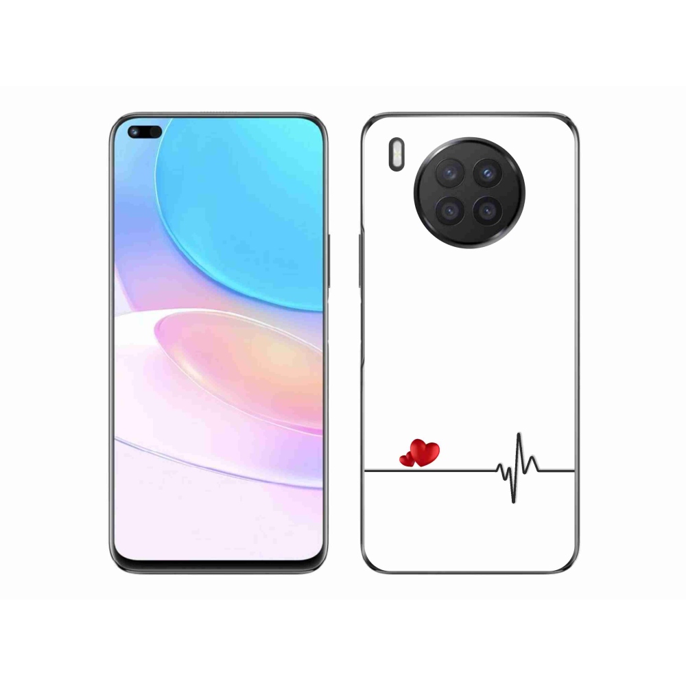 Gél borító mmCase a Huawei Nova 8i - szív és szívverés fehér háttérrel