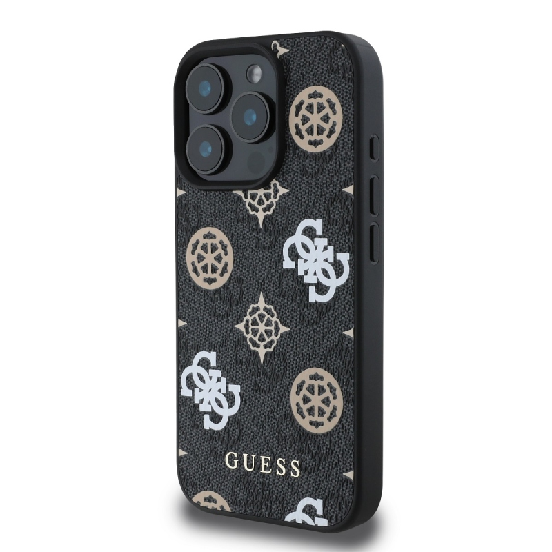 Guess PU 4G Peony MagSafe hátlap az iPhone 16 Pro-hoz Fekete