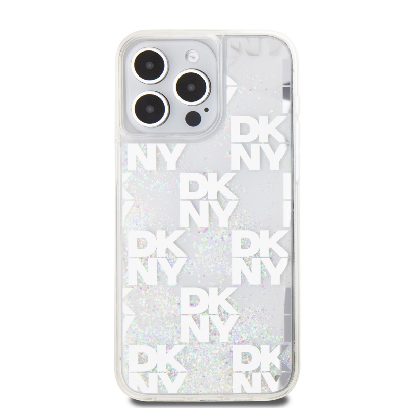 DKNY Liquid Glitter Checkered Pattern hátlapi borító iPhone 15 Pro Max-hoz Átlátszó