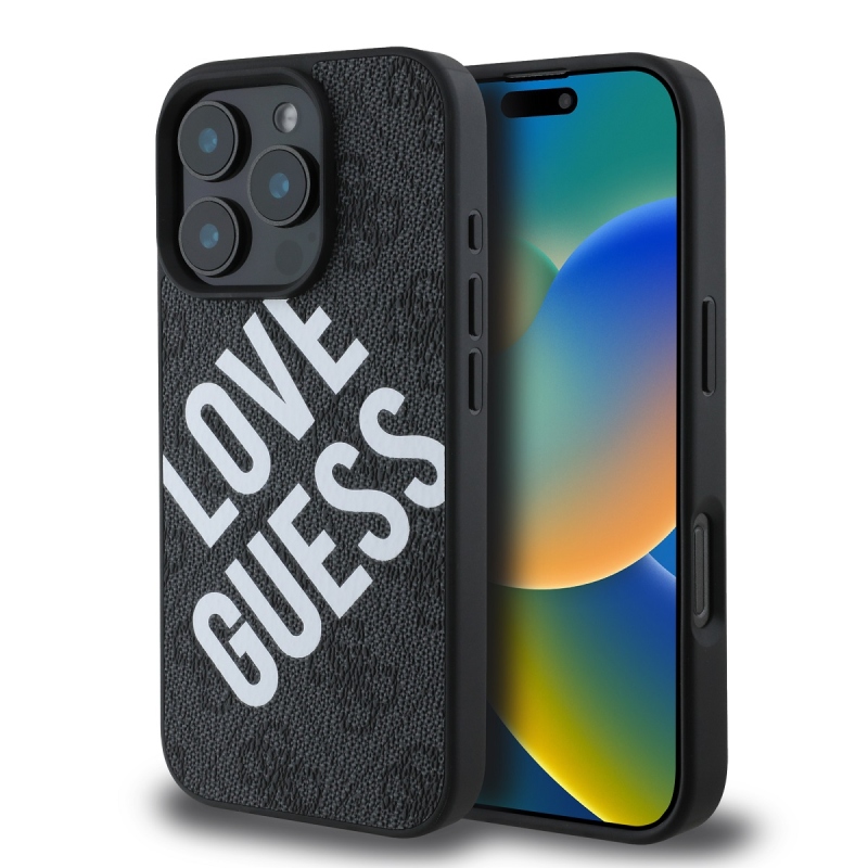 Guess PU bőr 4G Big Love Logo MagSafe hátlap az iPhone 16 Pro Max készülékhez Fekete