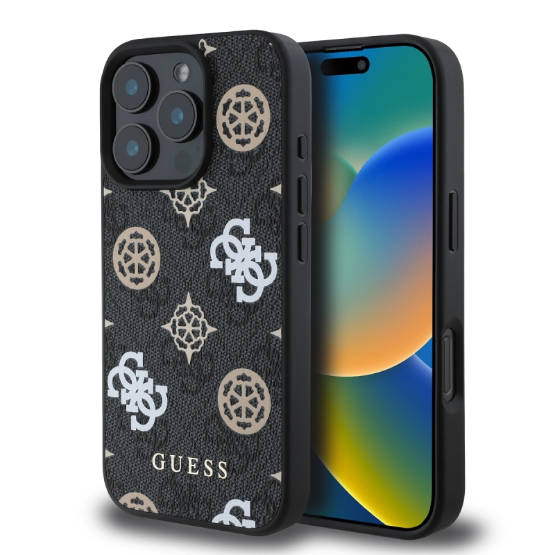 Guess PU 4G Peony MagSafe hátlap az iPhone 16 Pro-hoz Fekete