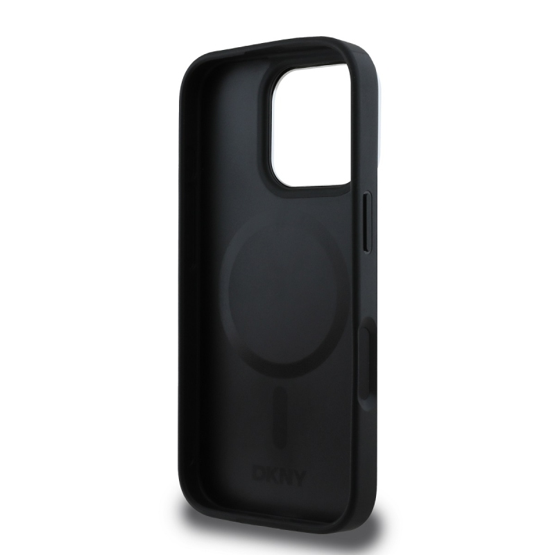 DKNY PU bőr kockás mintás Magsafe hátlap iPhone 16 Pro Fekete