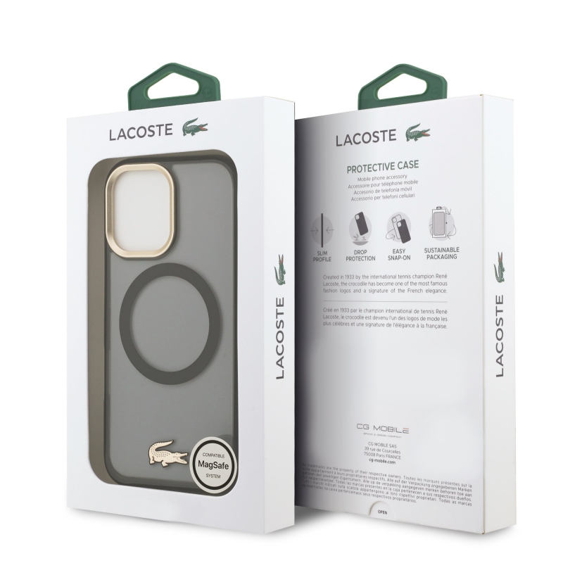 Lacoste PC/TPU Frosted Finish Gold Logo MagSafe hátlapi borító iPhone 17 Fekete