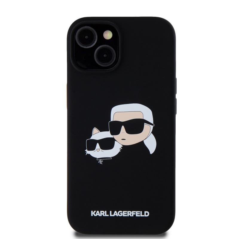 Karl Lagerfeld Folyékony szilikon dupla fejű Magsafe hátlap iPhone 15-hez Fekete