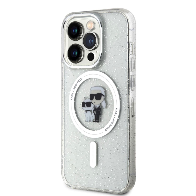 Karl Lagerfeld IML Glitter Karl és Choupette MagSafe MagSafe hátlap iPhone 15 Pro-hoz Átlátszó