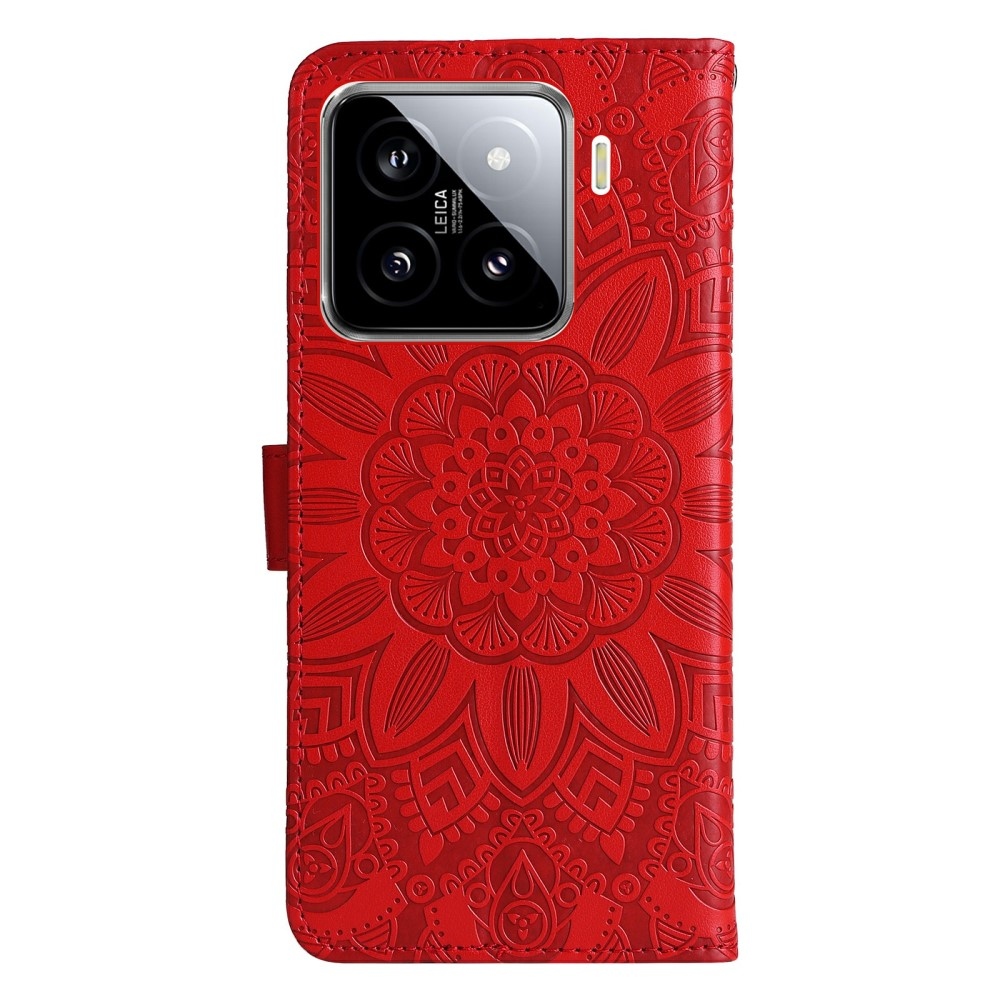 Napraforgó könyv tok a Xiaomi 15-öshöz - piros