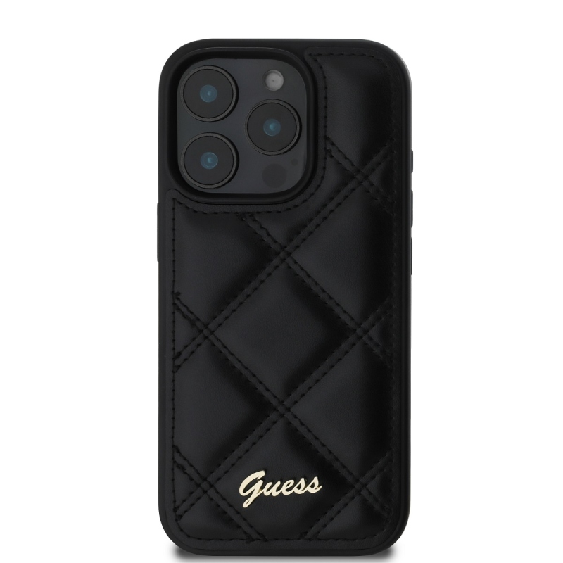 Guess PU bőr steppelt hátlap iPhone 16 Pro Fekete