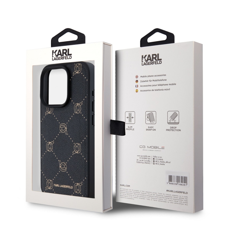 Karl Lagerfeld PU Karl Heads mintás Magsafe hátlap iPhone 15 Pro Max fekete színű hátlaphoz