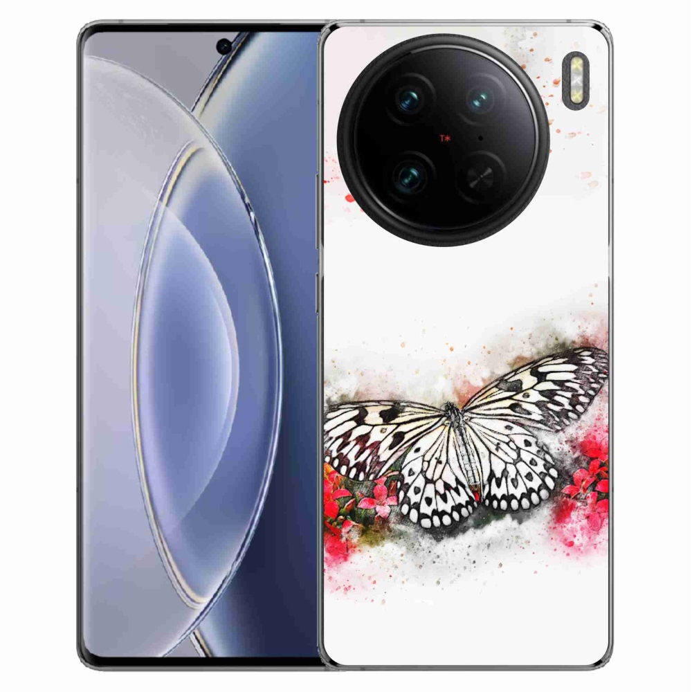 Zselés borítás mmCase a Vivo X90 Pro - fekete-fehér pillangóhoz