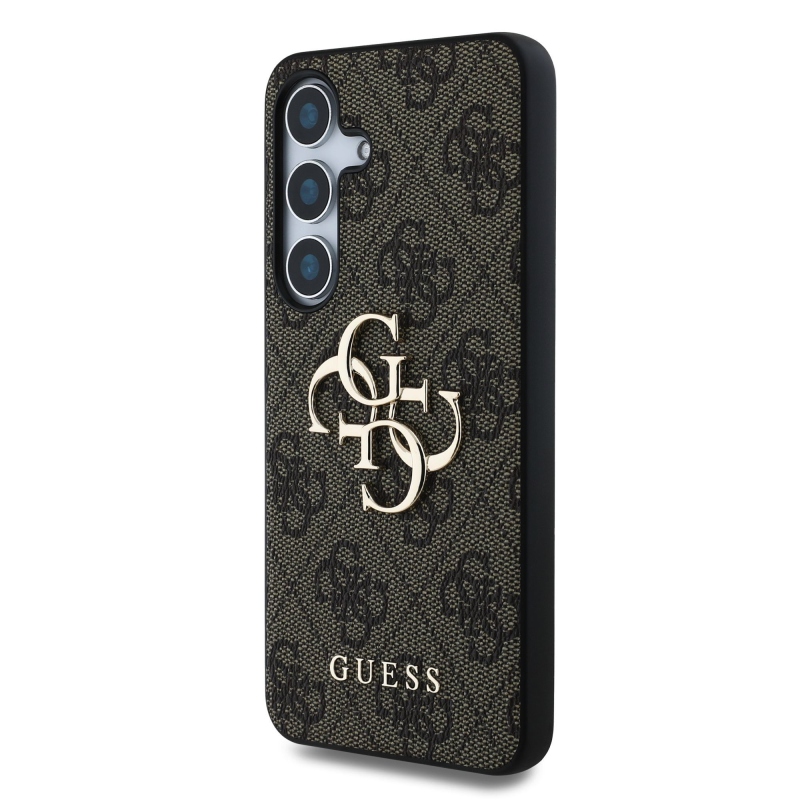 Guess PU 4G fém logó hátlap Samsung Galaxy S25 barna