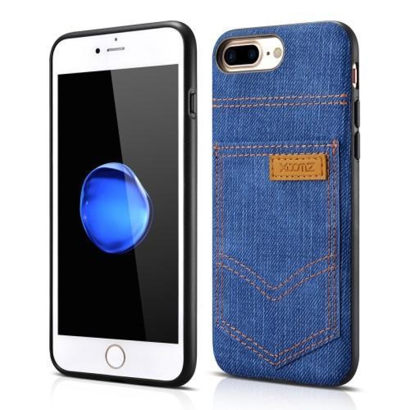 Textilbevonatú farmer zselés tok iPhone 8 Plus és iPhone 7 Plus készülékhez - sötétkék