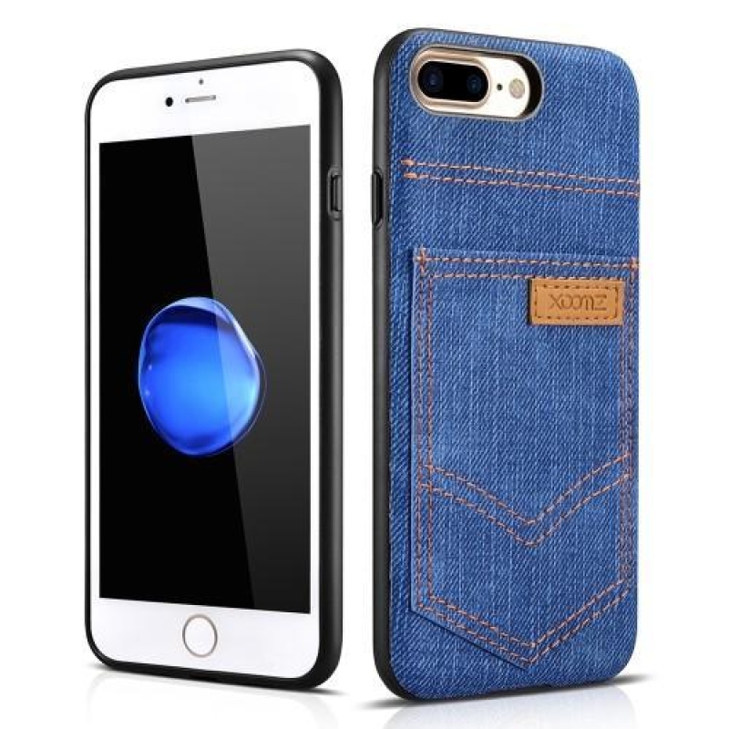 Textilbevonatú farmer zselés tok iPhone 8 Plus és iPhone 7 Plus készülékhez - sötétkék