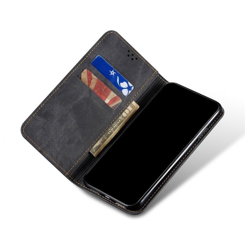 Jeans PU bőr pénztárca tok mobiltelefonhoz Realme 9i - fekete