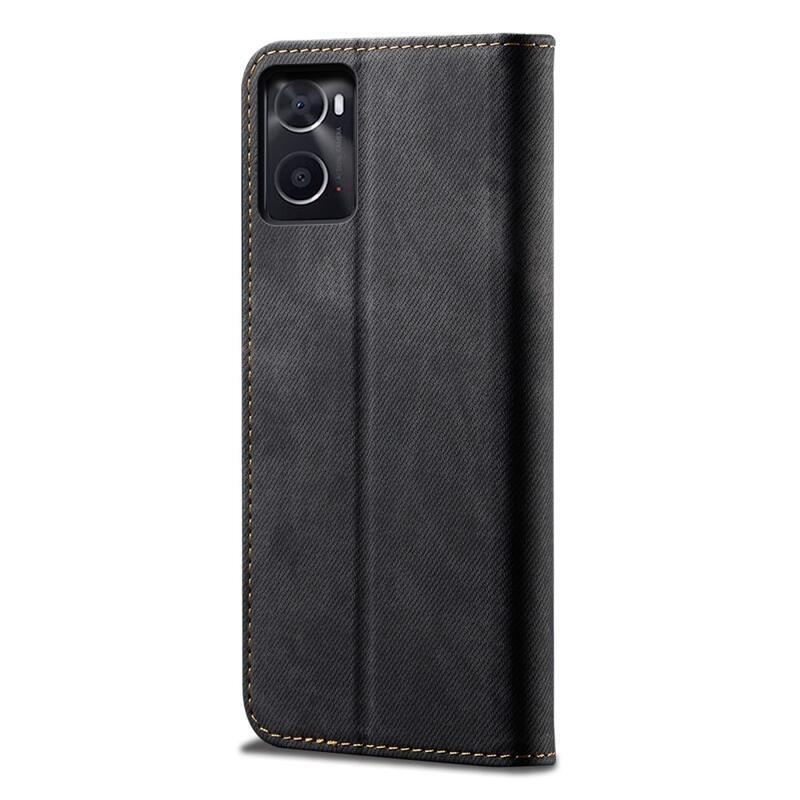 Jeans PU bőr pénztárca tok mobiltelefonhoz Realme 9i - fekete