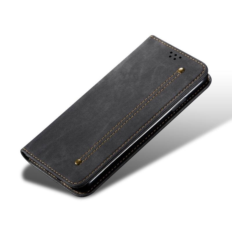 Jeans PU bőr pénztárca tok mobiltelefonhoz Realme 9i - fekete