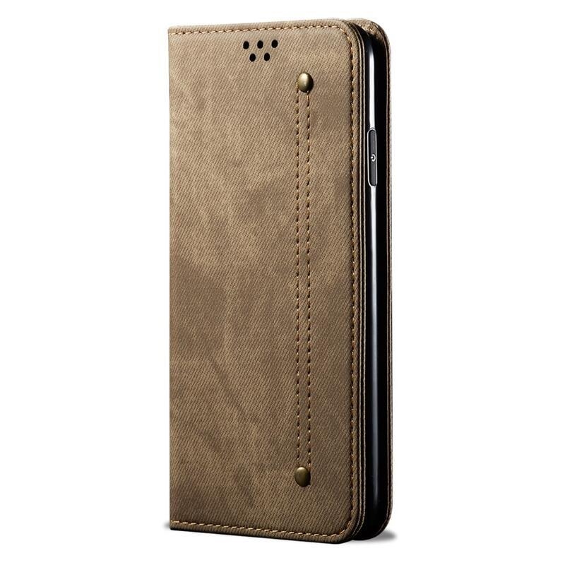 Jeans PU bőr pénztárca mobiltelefon tok Realme 9i - khaki színű