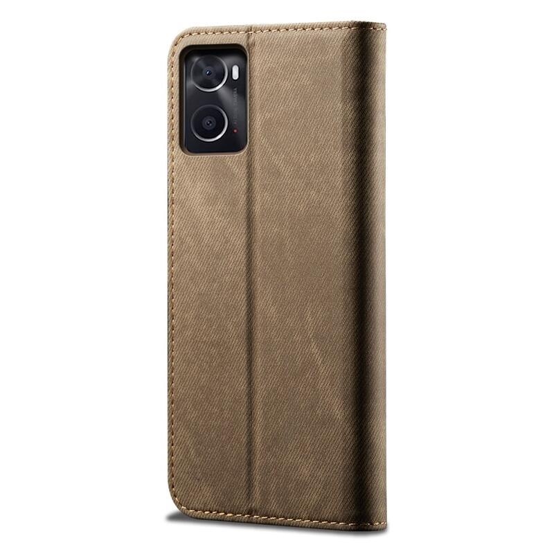 Jeans PU bőr pénztárca mobiltelefon tok Realme 9i - khaki színű