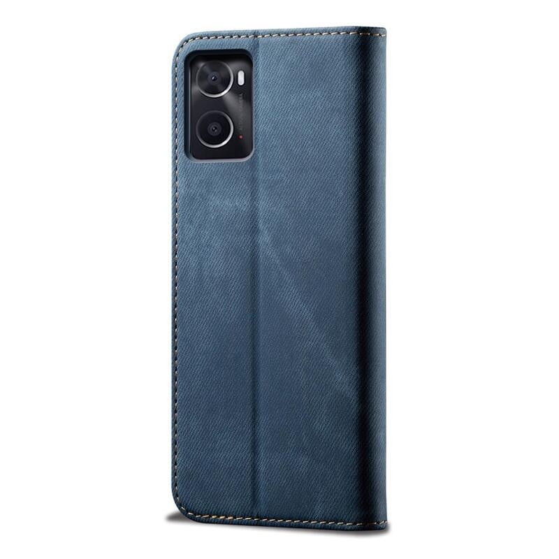 Jeans PU bőr pénztárca tok mobiltelefonhoz Realme 9i - kék