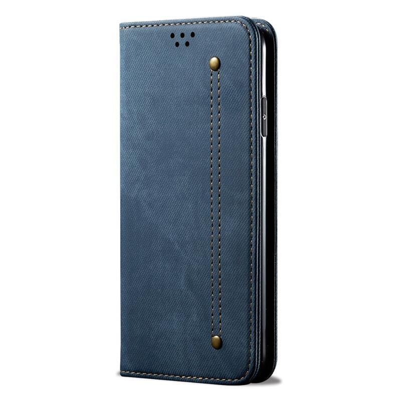Jeans PU bőr pénztárca tok mobiltelefonhoz Realme 9i - kék