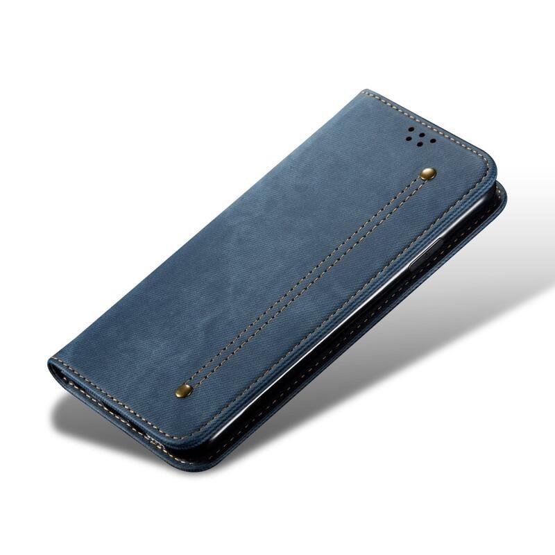 Jeans PU bőr pénztárca tok mobiltelefonhoz Realme 9i - kék