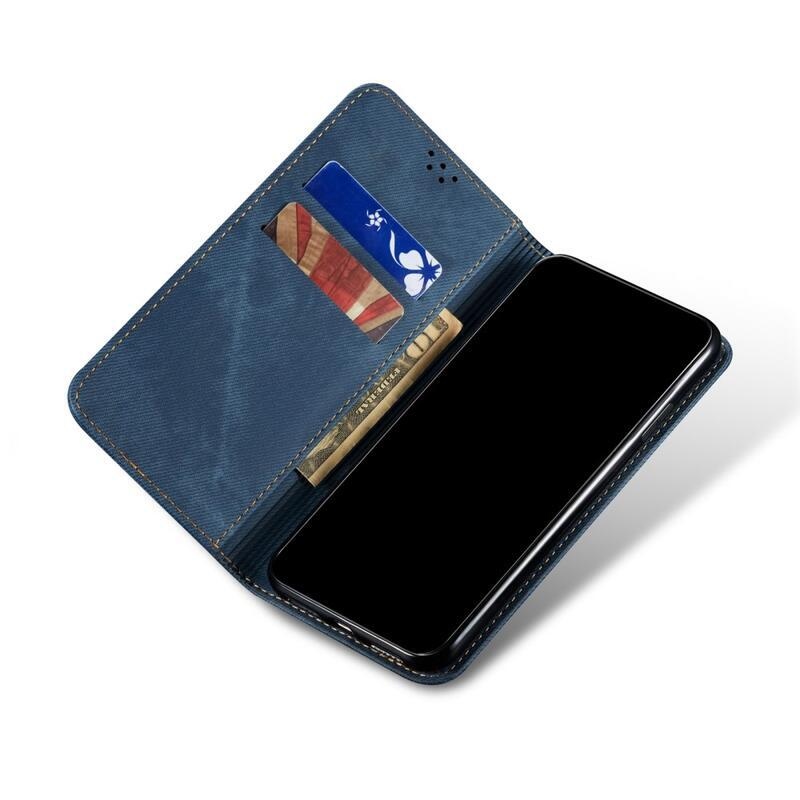 Jeans PU bőr pénztárca tok mobiltelefonhoz Realme 9i - kék