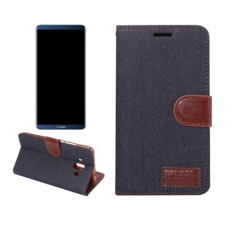 Jeans PU bőr / textil tok Huawei Mate 10 készülékhez - kék-fekete