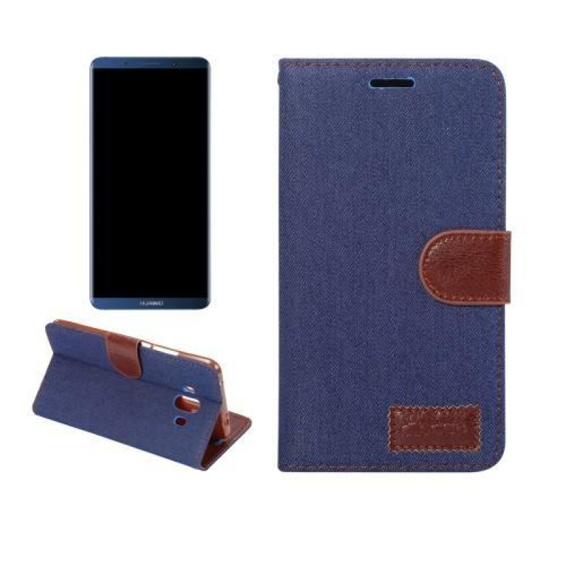 Jeans PU bőr / textil tok Huawei Mate 10 készülékhez - sötétkék