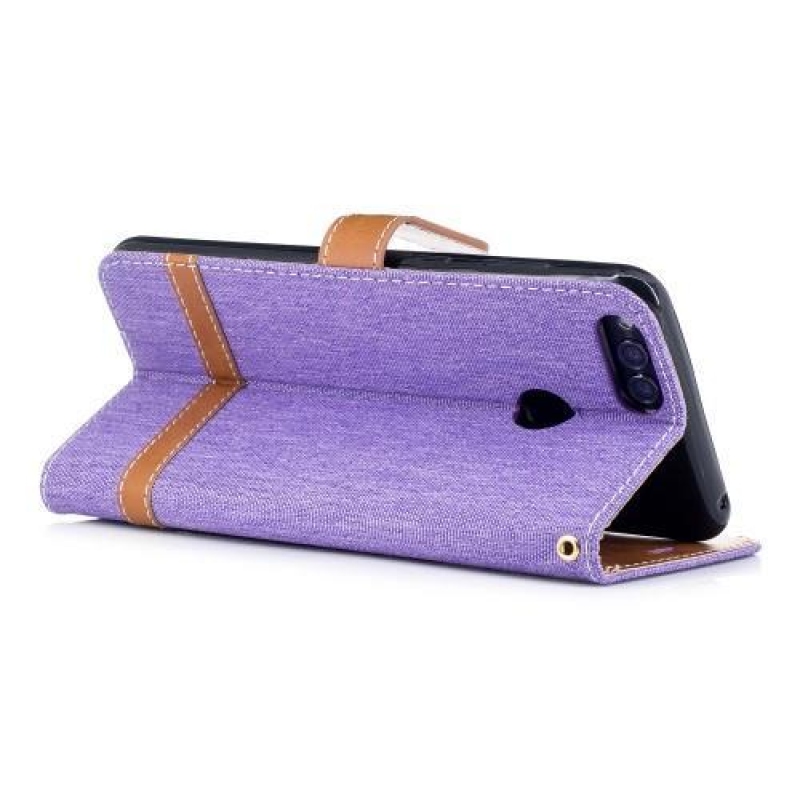 Jeans PU bőr / textil tok a Honor 7X-hez - szürke