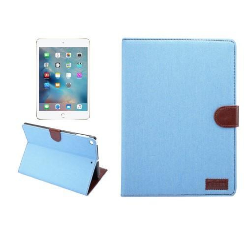 Jeans textil/PU bőr tok iPad Air 2 készülékhez - világoskék