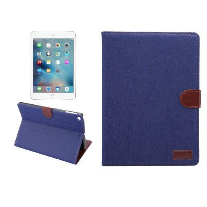 Jeans textil/PU bőr tok iPad Air 2 készülékhez - sötétkék