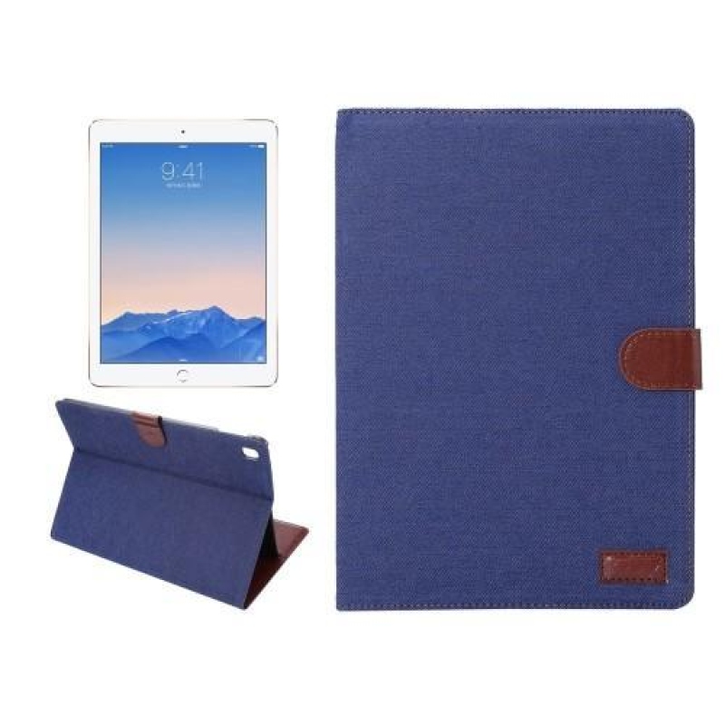 Jeans textil/PU bőr tok iPad Pro 9.7 készülékhez - sötétkék