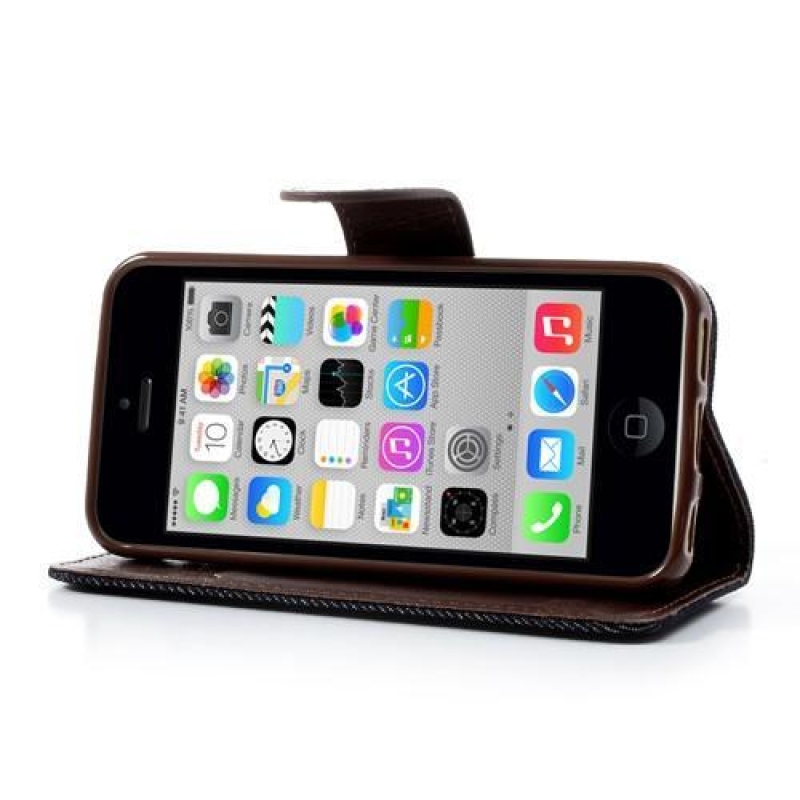 Jeans textil/PU bőr tok iPhone 5C készülékhez - fekete és kék