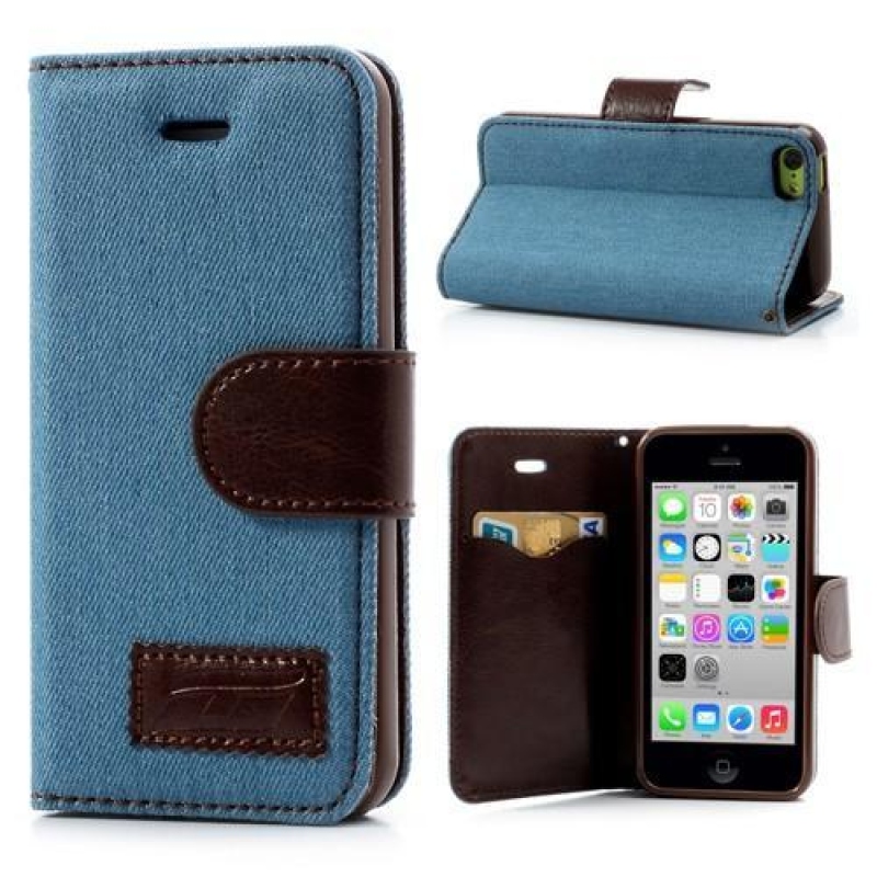 Jeans textil/PU bőr tok iPhone 5C készülékhez - világoskék
