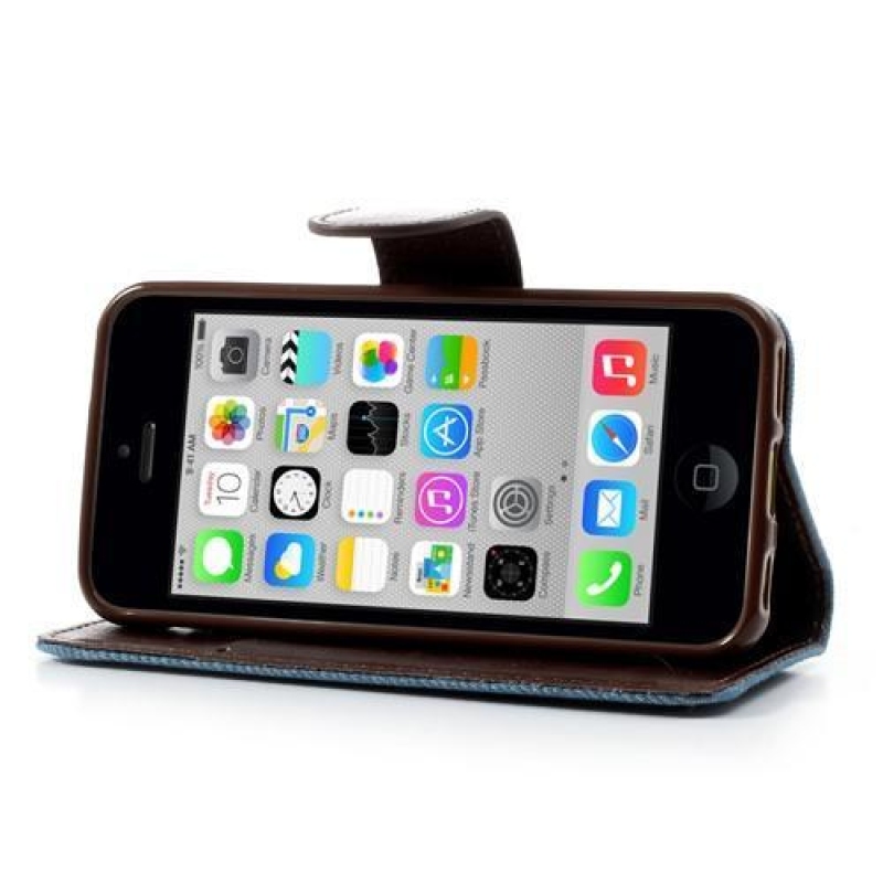 Jeans textil/PU bőr tok iPhone 5C készülékhez - világoskék