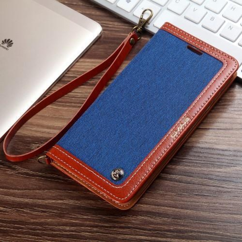 Jeany textil/PU bőr tok iPhone 8 Plus és 7 Plus készülékhez - kék/barna