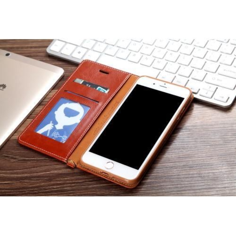 Jeany textil/PU bőr tok iPhone 8 Plus és 7 Plus készülékhez - kék/barna