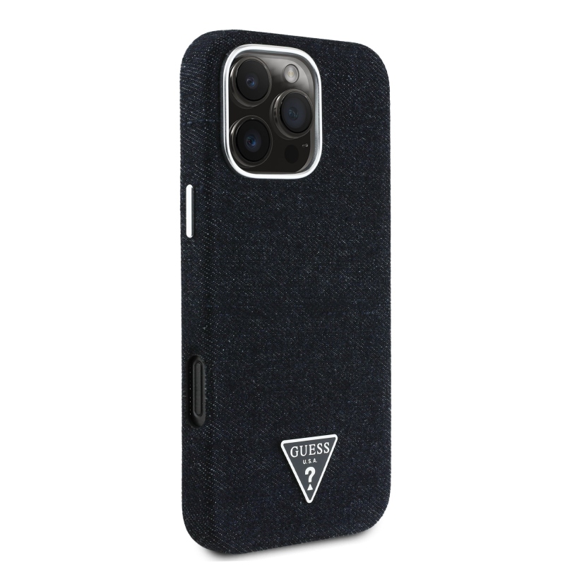 Guess Denim háromszög logóval ellátott MagSafe hátlap iPhone 16 Pro-hoz Fekete