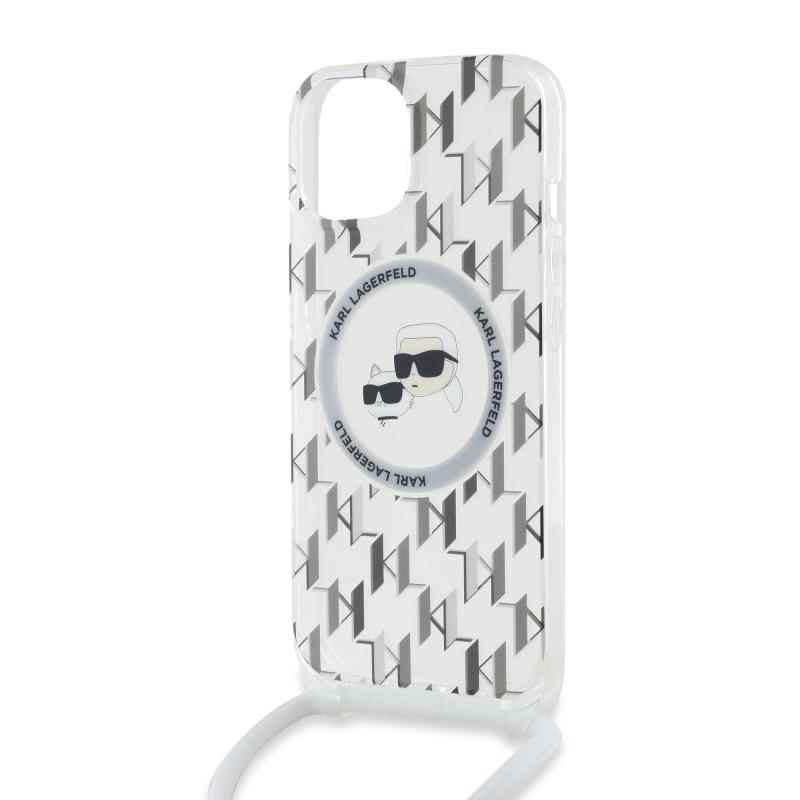 Karl Lagerfeld IML Monogram Kereszttest K&CH Heads MagSafe hátlap iPhone 15-hez Átlátszó