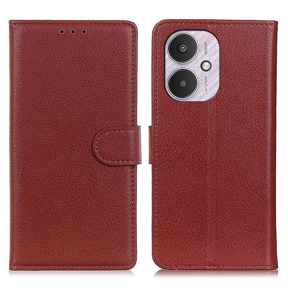Litchie könyv tok a Xiaomi Poco C65/Redmi 13C 4G/5G készülékhez - barna
