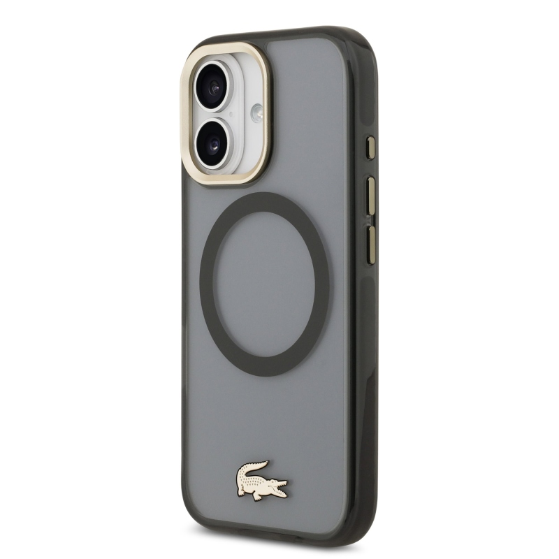 Lacoste PC/TPU Frosted Finish Gold Logo MagSafe hátlapi borító iPhone 17 Fekete
