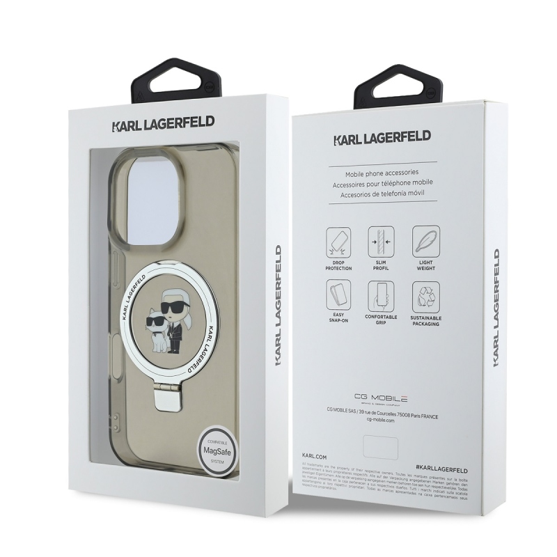 Karl Lagerfeld Ringstand Karl és Choupette MagSafe hátlapi borító iPhone 16 Pro-hoz Fekete